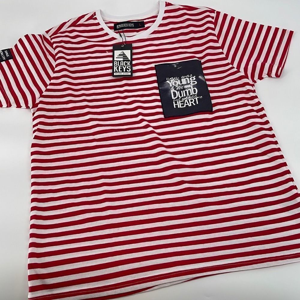 Black Eyes Mens Shirt We Was Young & Dumb Graphic Tee Striped Red White Large